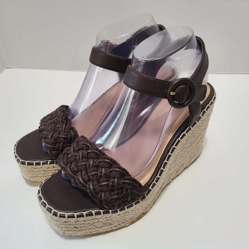 Veronica Beard Reema Ankle-Strap Wedge‎ Brown Sandal Size 8